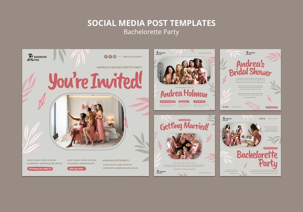 Bachelorette party instagram posts collection with leaves