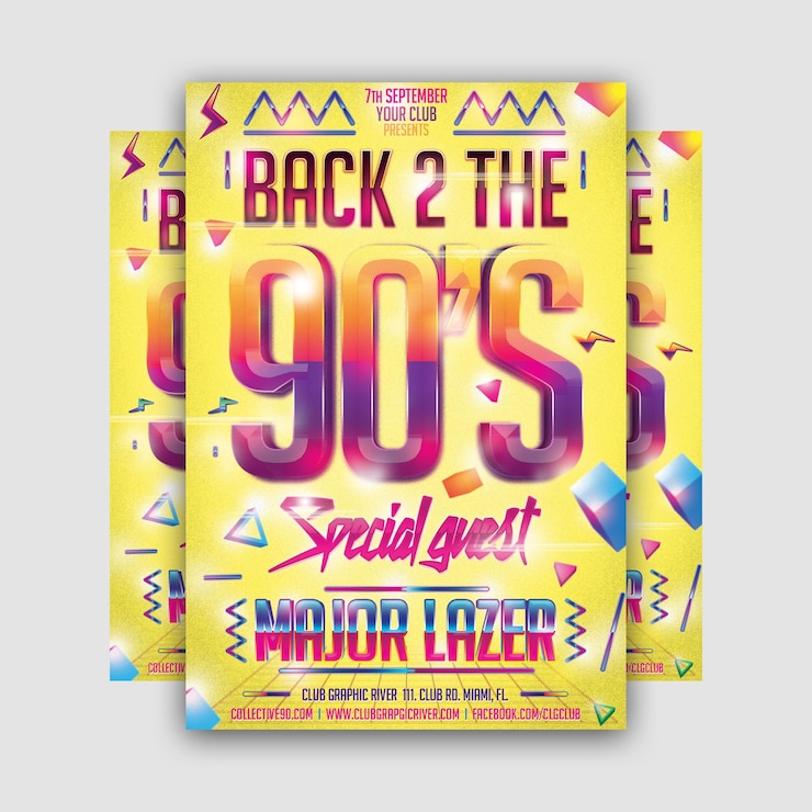 PSD back 2 the 90s party flyer template
