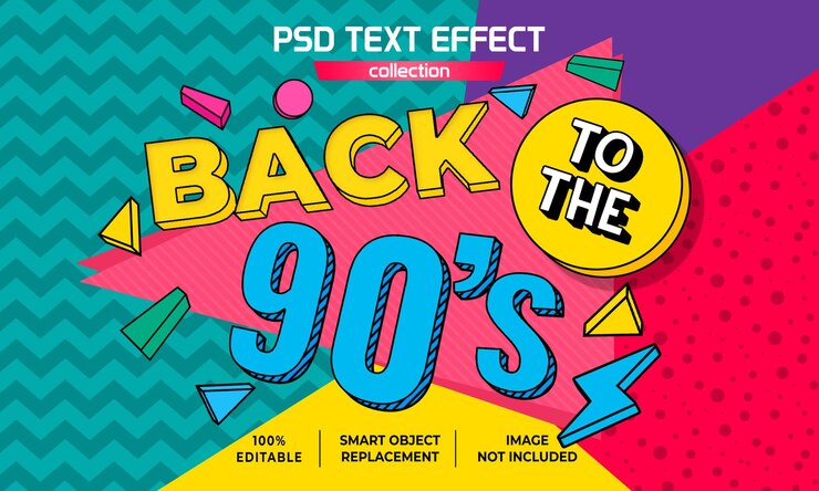 PSD back to 90's full color retro text effect
