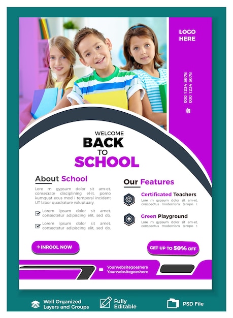 PSD back to back psd scholl admission flyer template