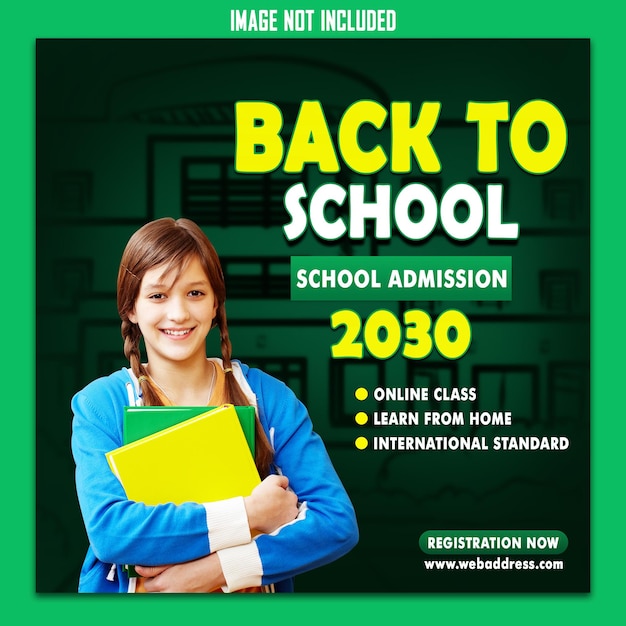 PSD back to back school, collage, university admission education square social media post template