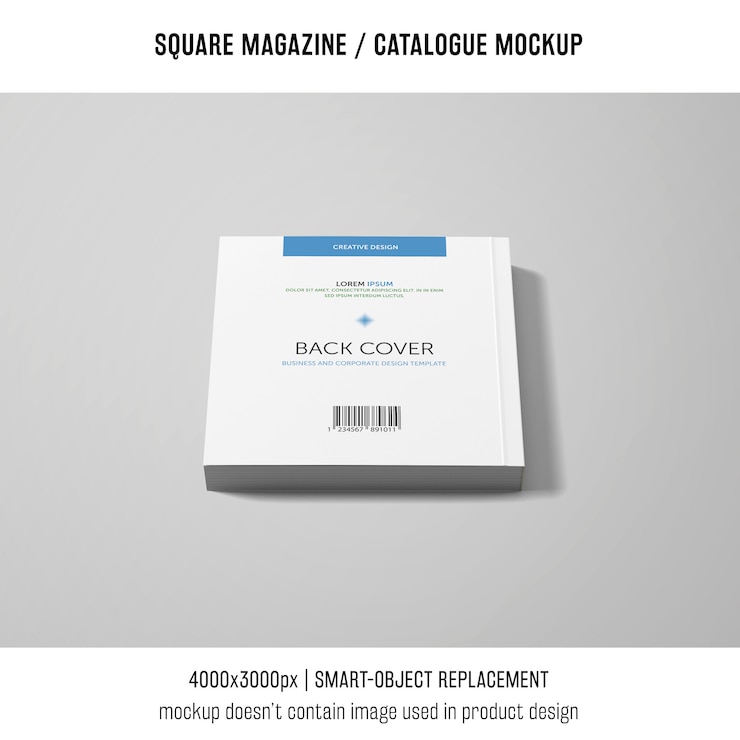 PSD back cover square magazine or catalogue mockup