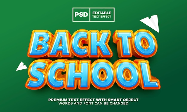 PSD back to school 3d editable text effect premium psd