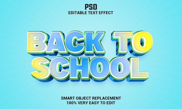 Back to school 3d editable text effect with background premium psd