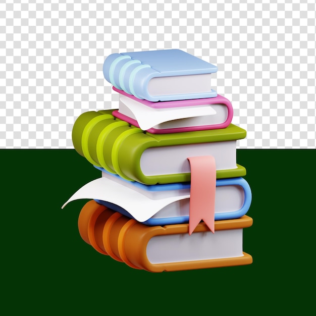 PSD back to school 3d icon stack of books with bookmarks