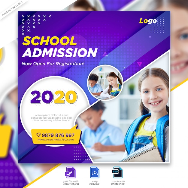 Back to school admission marketing social media post or square flyer template premium psd