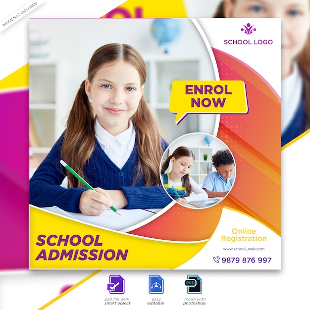 Back to school admission marketing social media post or square flyer template Premium Psd