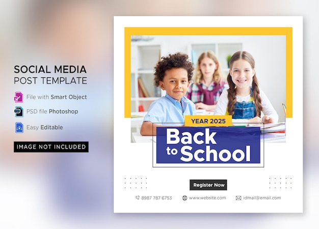 Back to school admission marketing social media post or square flyer template premium psd