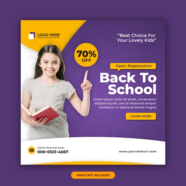 Back to school admission offer square social media banner design template