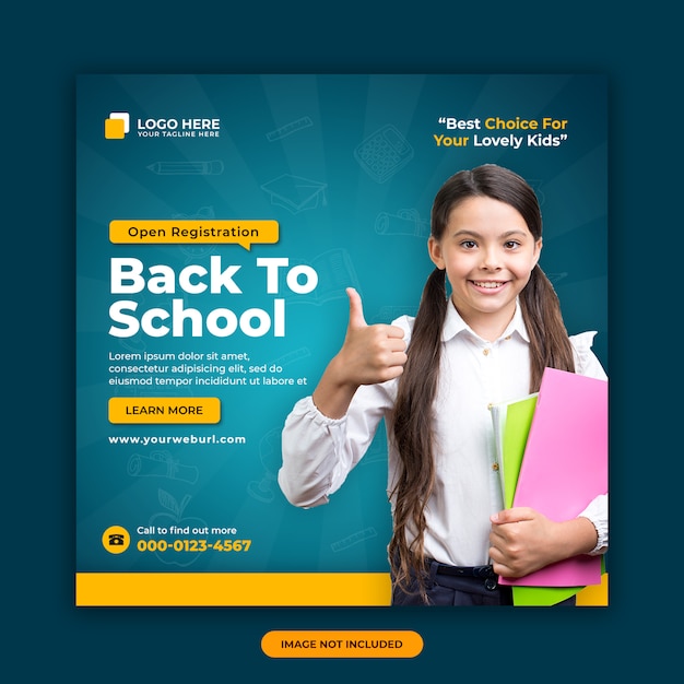 PSD back to school admission social media banner design template