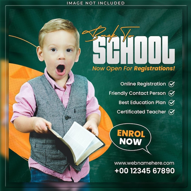 PSD back to school admission social media post banner education square flyer design template