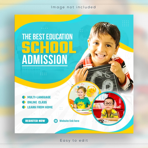 Back to school admission social media post and education square web banner instagram template