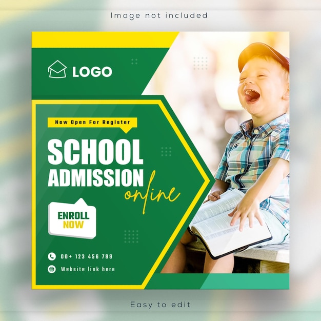 Back to school admission social media post and education square web banner Instagram template