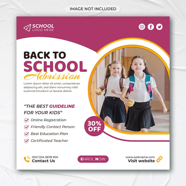 Back to school admission social media post higher education square flyer web banner template