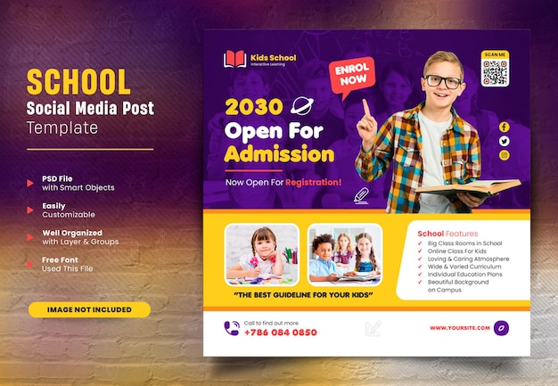 PSD back to school admission social media post and square web banner promotion