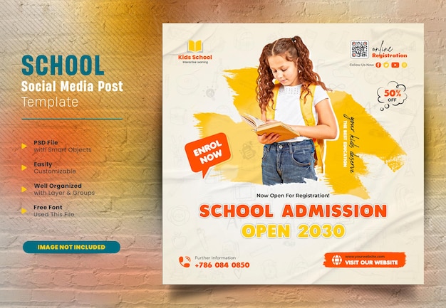 PSD back to school admission social media post and square web banner promotion