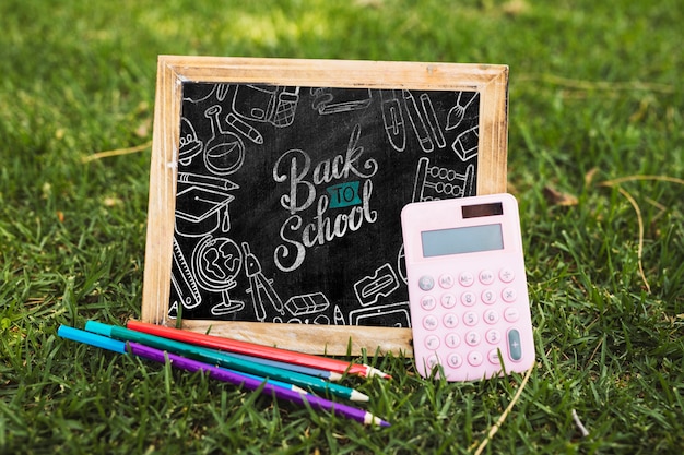 back to school arrangement with blackboard
