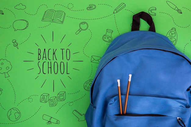 Back to school, backpack with student supplies