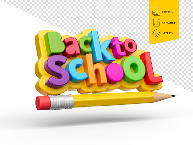 PSD back to school banner flying pencil rocket on white background 3d illustration