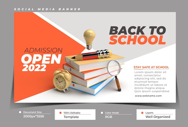 PSD back to school digital marketing horizontal banner template.