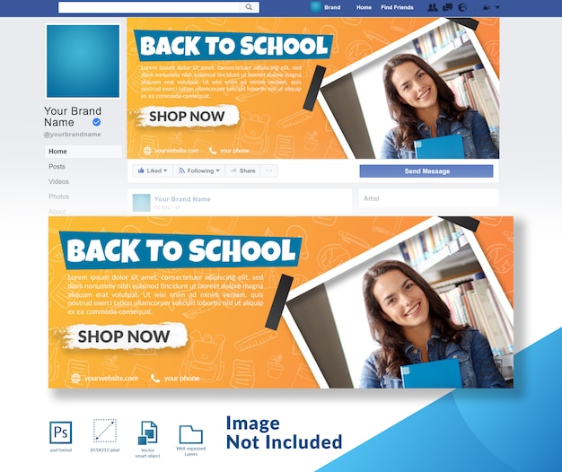 PSD back to school discount offer social media cover template