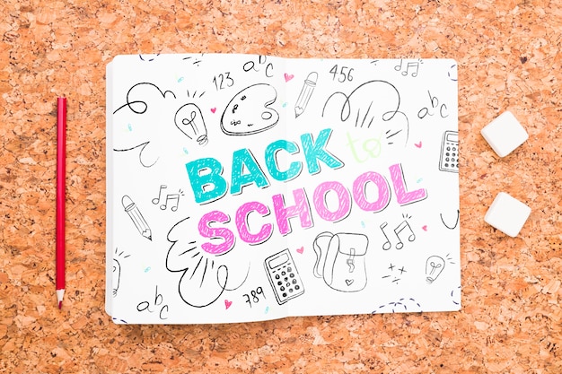 PSD back to school drawing on cork mock-up