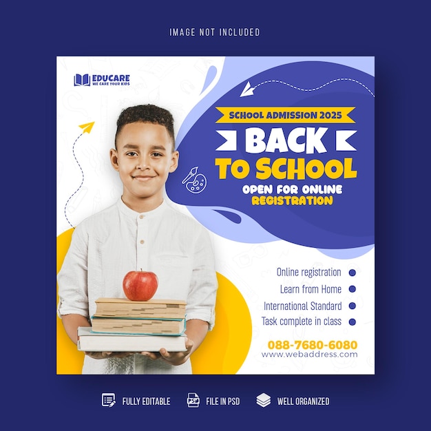 Back to school education admission social media post and web banner