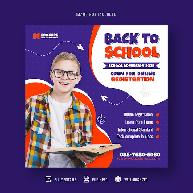 Back to school education admission social media post and web banner