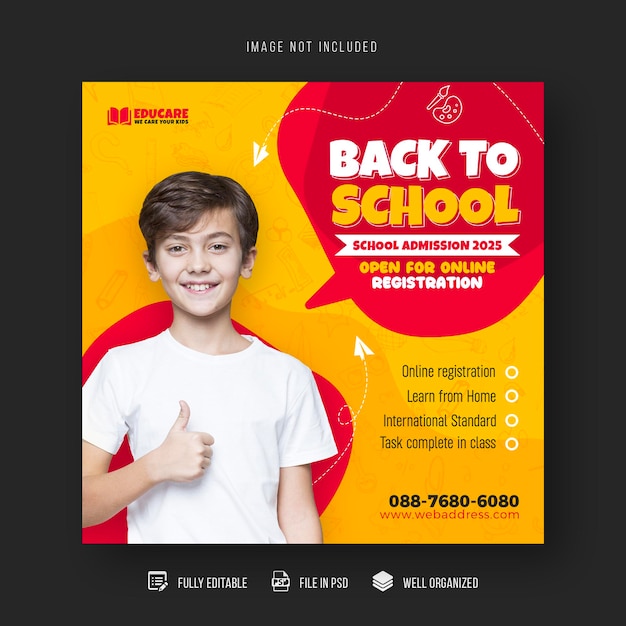 Back to school education admission social media post and web banner