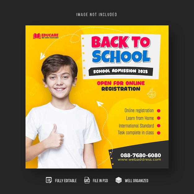 back to school education admission social media post and web banner