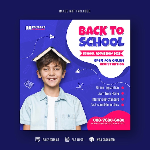 Back to school education admission social media post and web banner