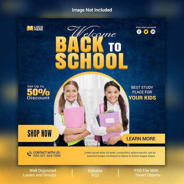 Back to school education social media post template