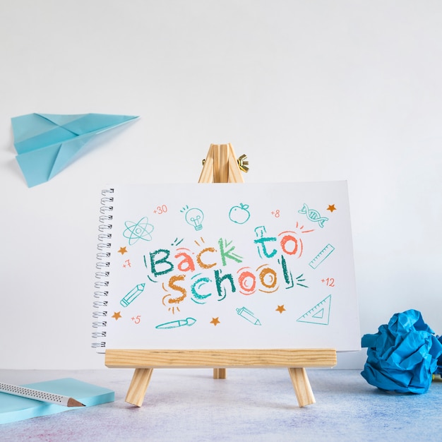 PSD back to school event with wooden painting easel