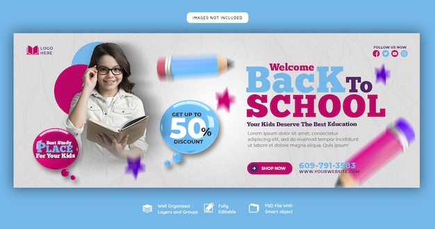 PSD back to school facebook cover banner template