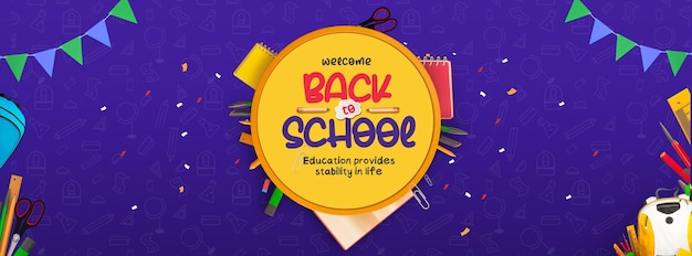 Back to School Facebook Cover Template with Education Elements