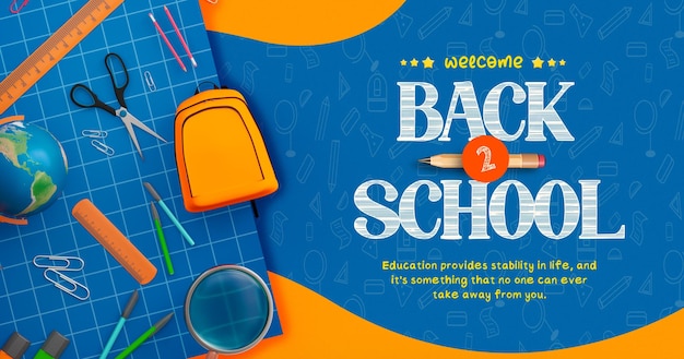 Back to School Facebook Post Banner Template with Education Elements (学校に戻るフェイスブック・ポスト・バナー・テンプレート) について