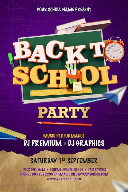 PSD back to school  flyer party template