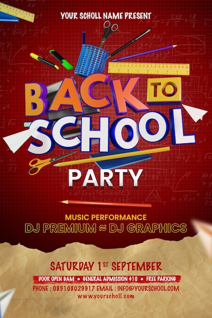 PSD back to school  flyer party template