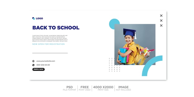 Back to school horizontal banner template. premium psd