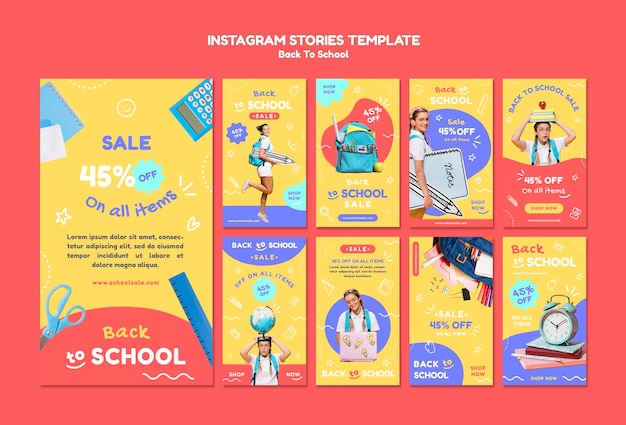Снова в школу шаблон дизайна историй instagram