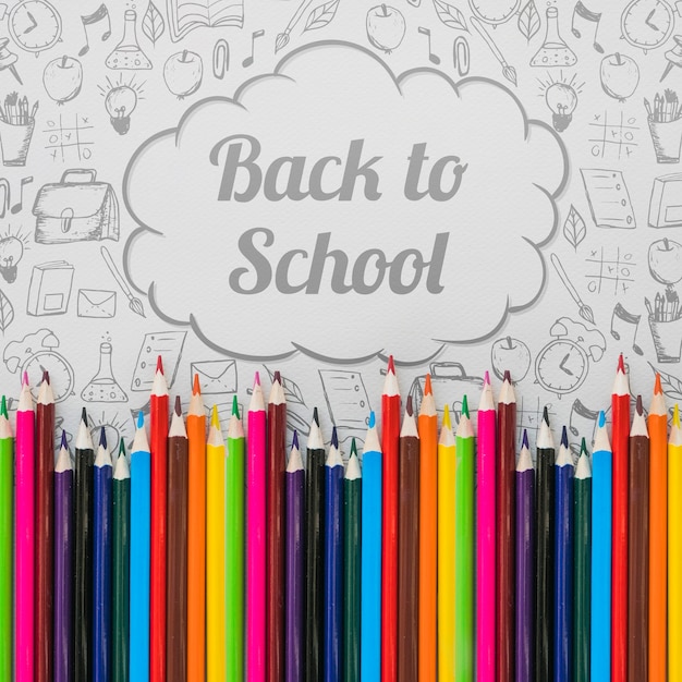 PSD back to school mockup with pencils and speech bubble