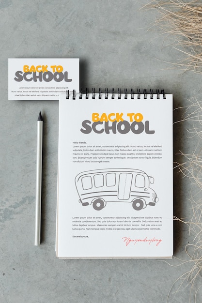 Back to school on notebook and card mockup