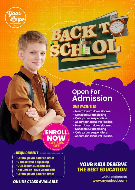 Back to school  open for admission flyer template