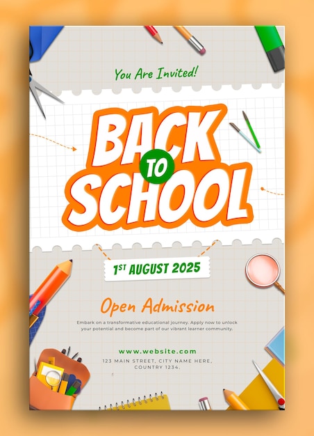 PSD back to school open for admission poster template