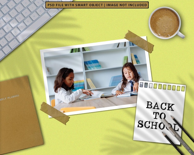 Back to school photo frame set mockup premium psd