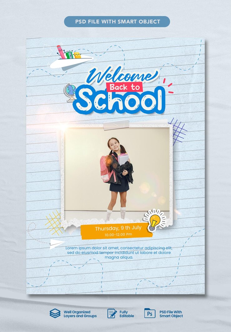 PSD back to school poster a5 design template