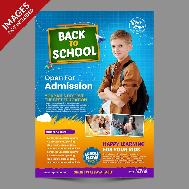 PSD back to school poster or flyer promotion template