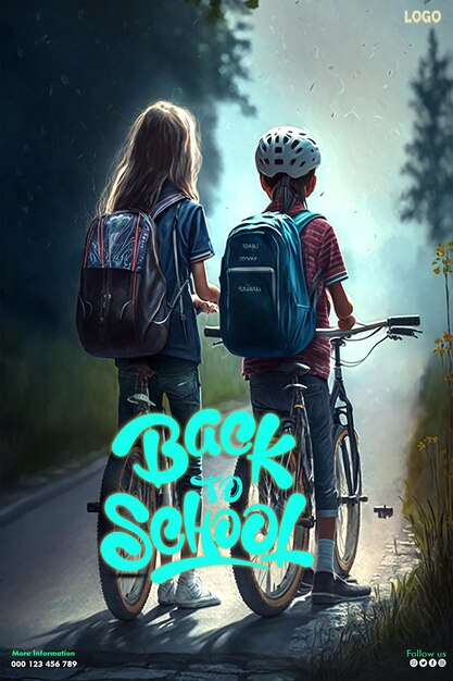 PSD back to school poster with brother and sister going to school