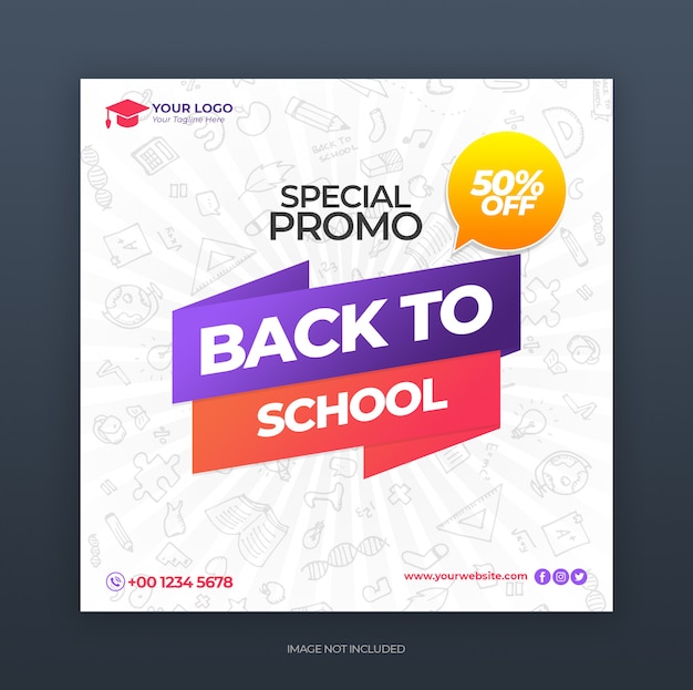 Back to school promotion with discount offer social media post template