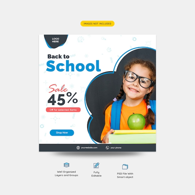 Back to school sale offer social media post template